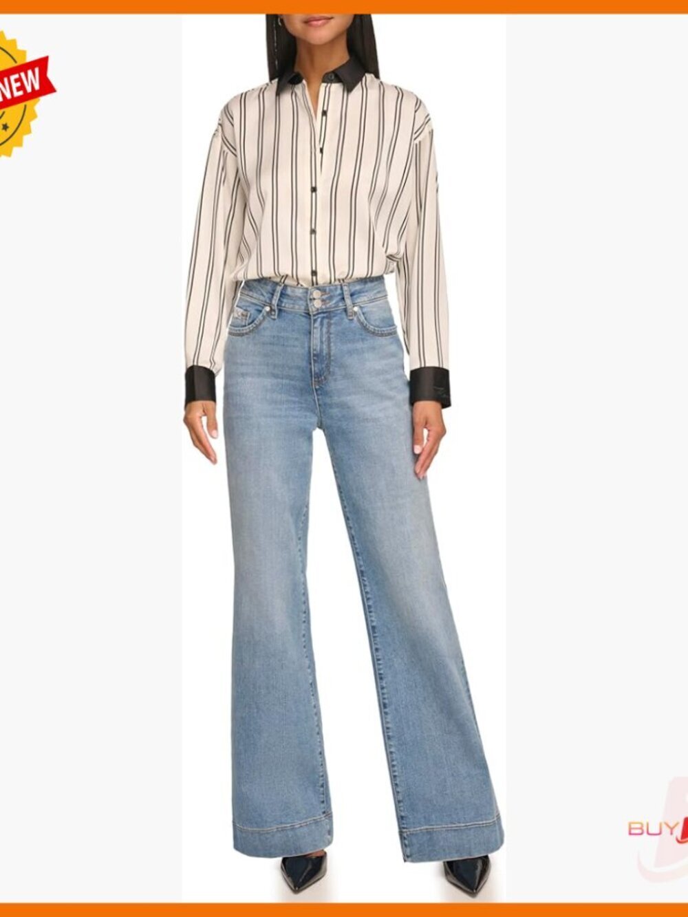 Oversize Striped Blouse Long Sleeve Collared Professional Fit